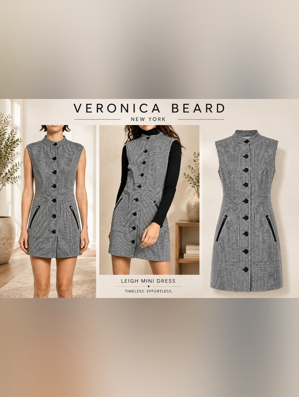 Veronica Beard Leigh Mini Houndstooth Dress Size 2